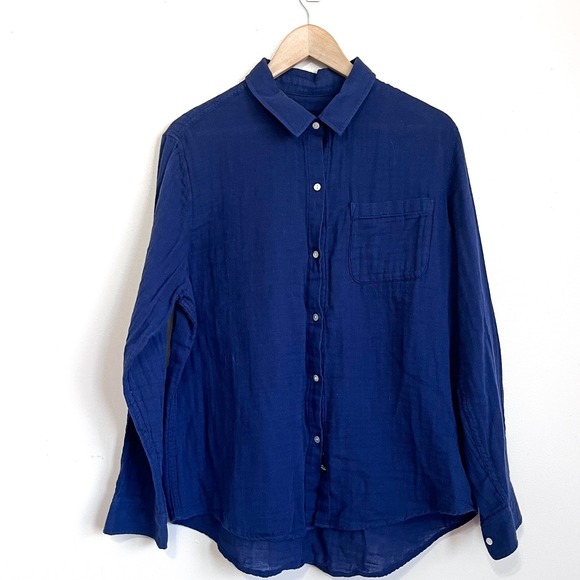 Rails Tops - Rails Womens Ellis Shirt Size L Indigo Blue Gauzy Button 100% Organic Cotton